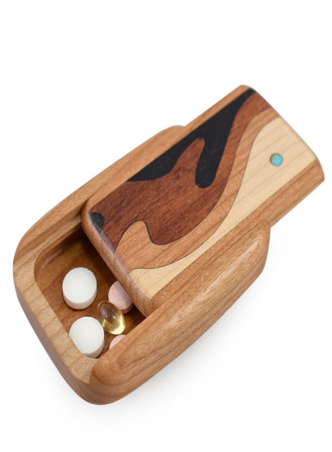 Modern Artisans American Made Pocket-Sized Pill Box (Thin Size) - Cherry Wood with Inlaid Wave Design - Image 4
